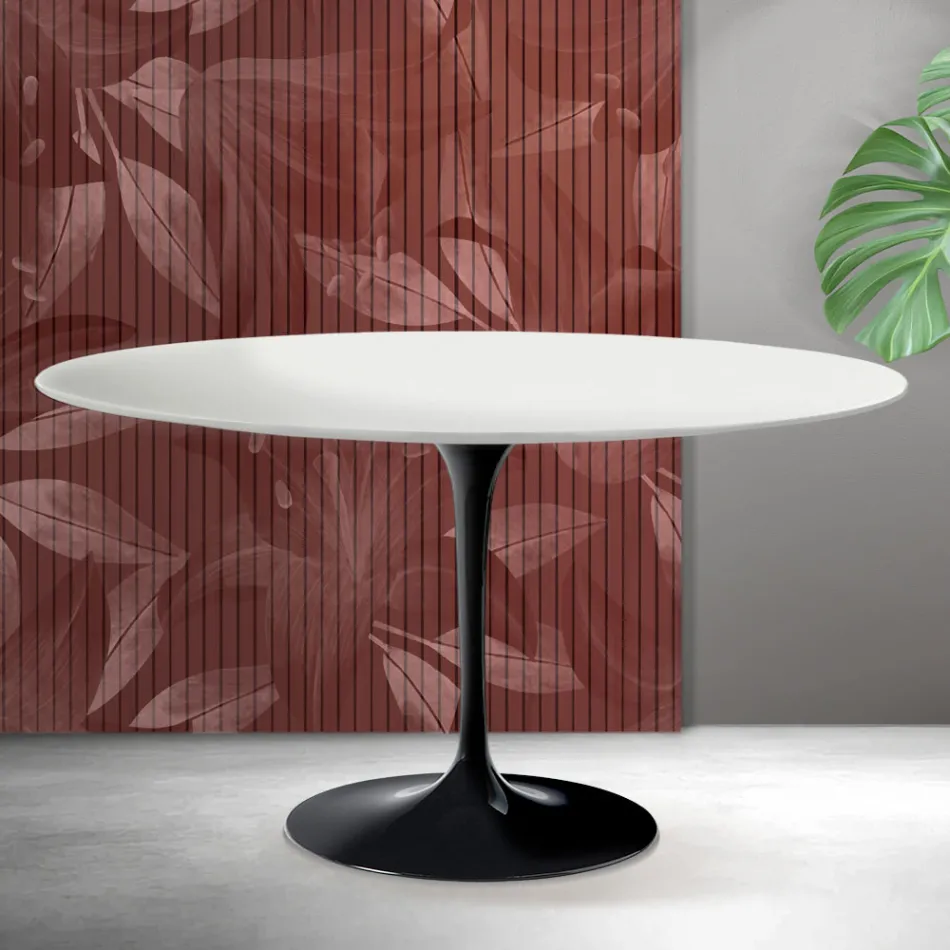 Masă de cafea ovală Saarinen Tulip, 41 cm, în ceramică Florim, alb mat - stacojiu Viadurini