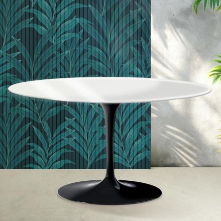 Masă de cafea ovală Saarinen Tulip, 41 cm, în ceramică Florim albă lucioasă - stacojiu Viadurini