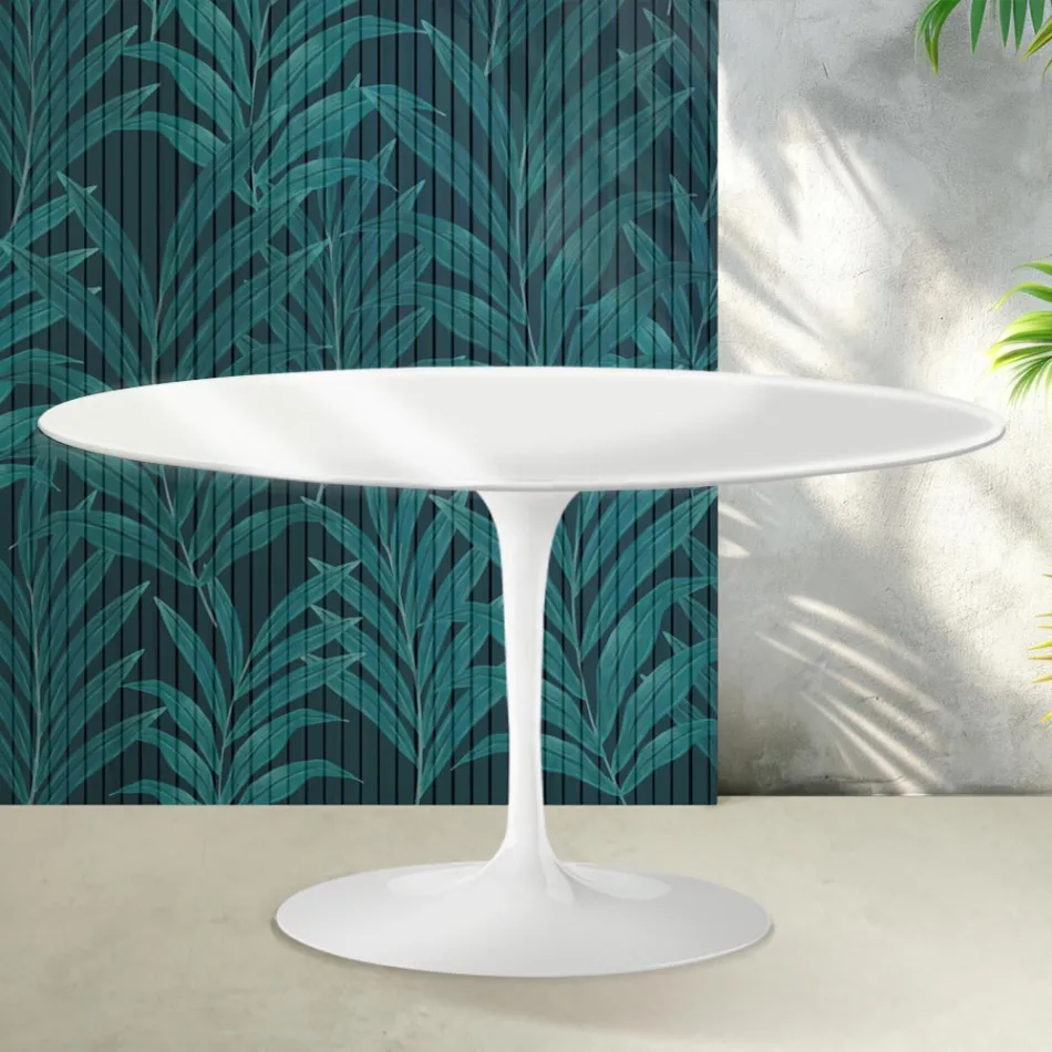 Masă de cafea ovală Saarinen Tulip, 41 cm, în ceramică Florim albă lucioasă - stacojiu Viadurini