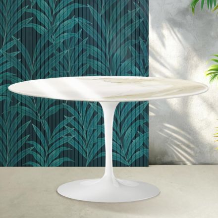 Masă de cafea ovală Saarinen Tulip, H 41 cm, ceramică lucioasă Calacatta Gold Florim - Scarlet Viadurini