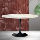 Masă de cafea ovală Saarinen Tulip, H 41 cm, din ceramică Florim Calacatta aurie mată - Scarlet Viadurini