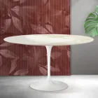Masă de cafea ovală Saarinen Tulip, H 41 cm, din ceramică Florim Calacatta aurie mată - stacojiu Viadurini