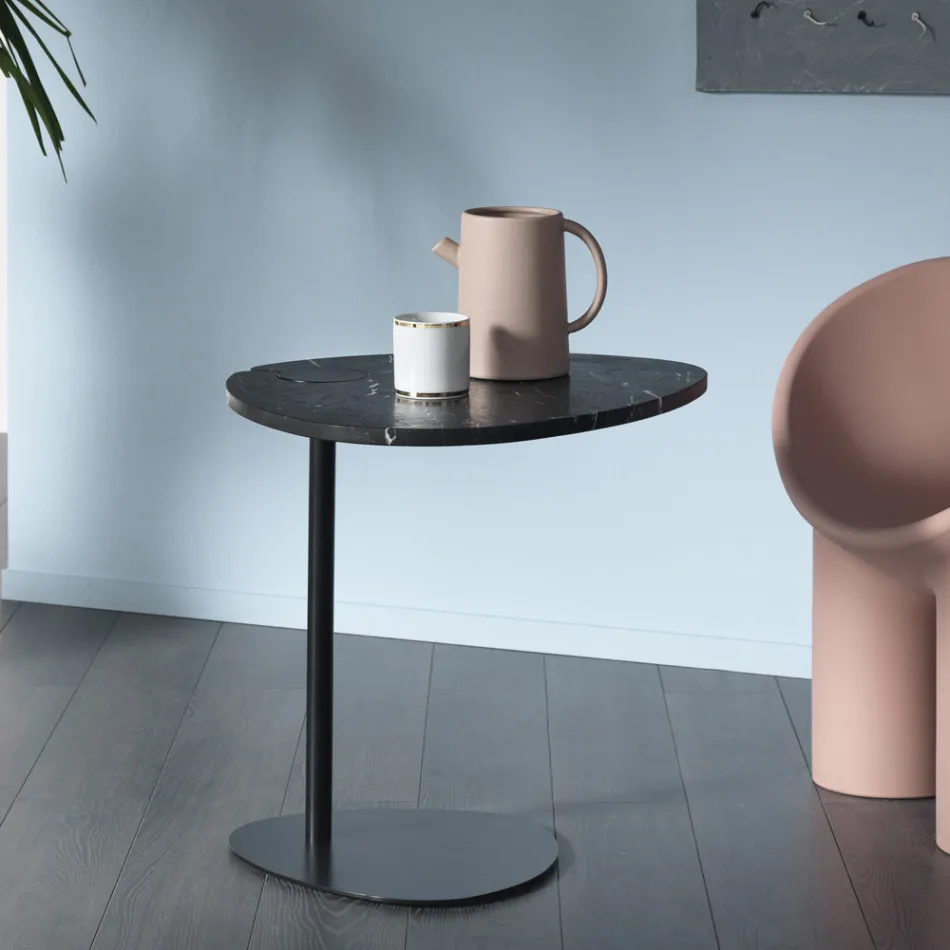 Masuta de cafea pentru living din metal si marmura Marquinia, design de lux - Yassine Viadurini