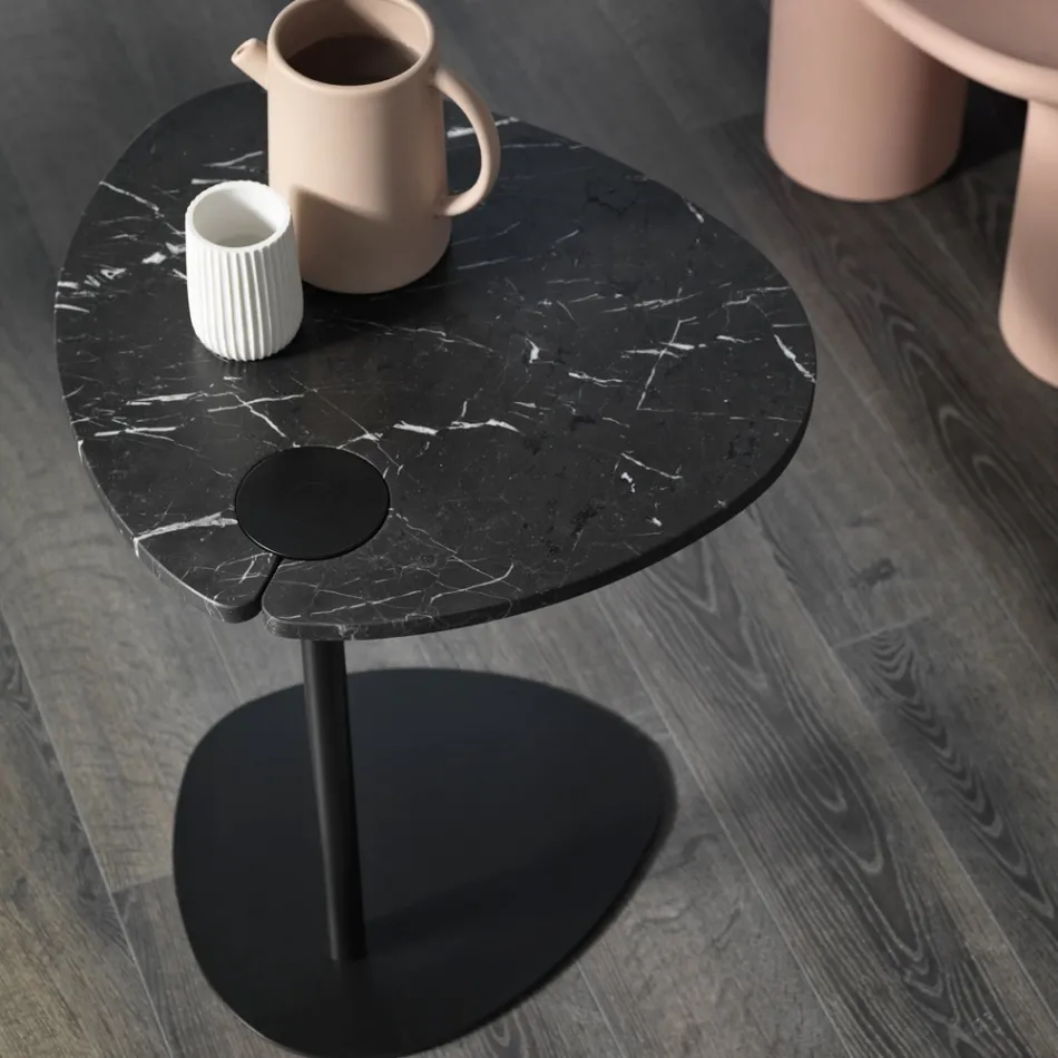 Masuta de cafea pentru living din metal si marmura Marquinia, design de lux - Yassine Viadurini