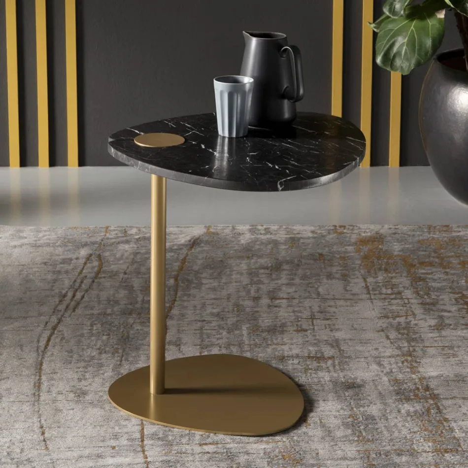 Masuta de cafea pentru living din metal si marmura Marquinia, design de lux - Yassine Viadurini