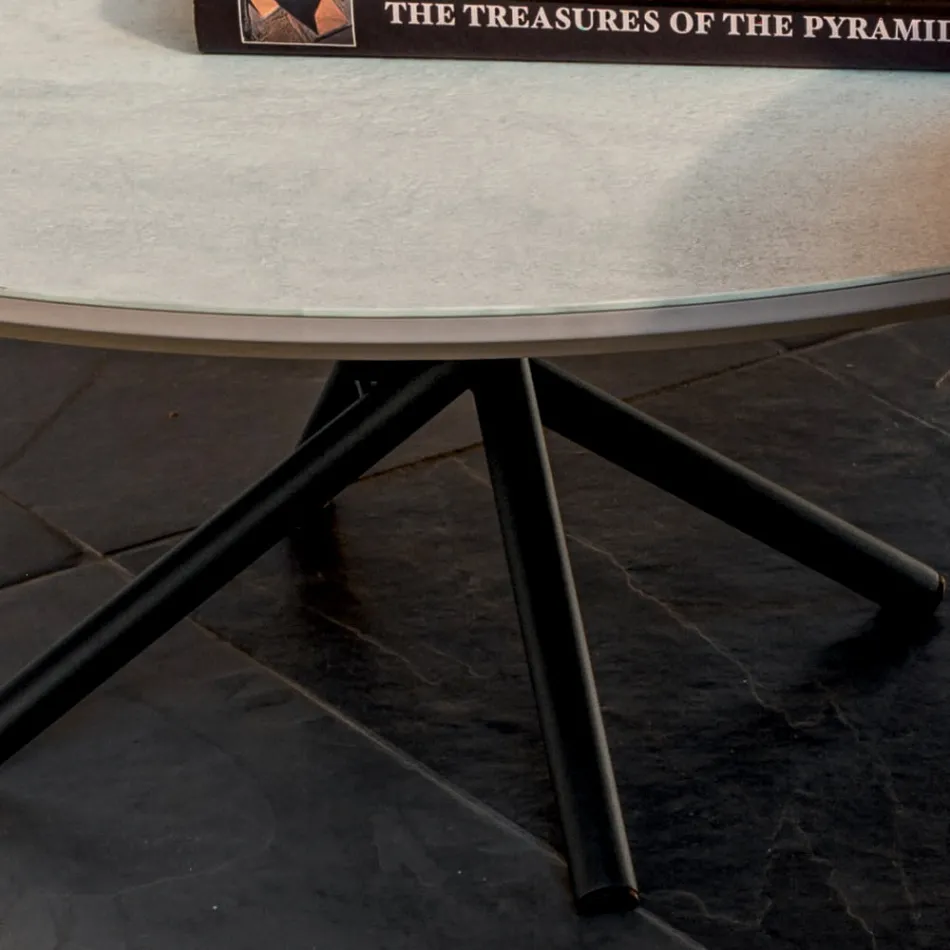 Masuta de cafea rotunda pentru living Baza metalica si ceramica Oapca - Shanghai Viadurini