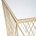 Masa telefonica din fier auriu si blat din sticla cu oglinda - Olivia Viadurini