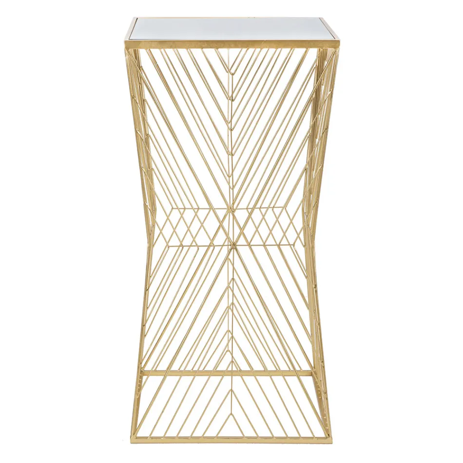 Masa telefonica din fier auriu si blat din sticla cu oglinda - Olivia Viadurini