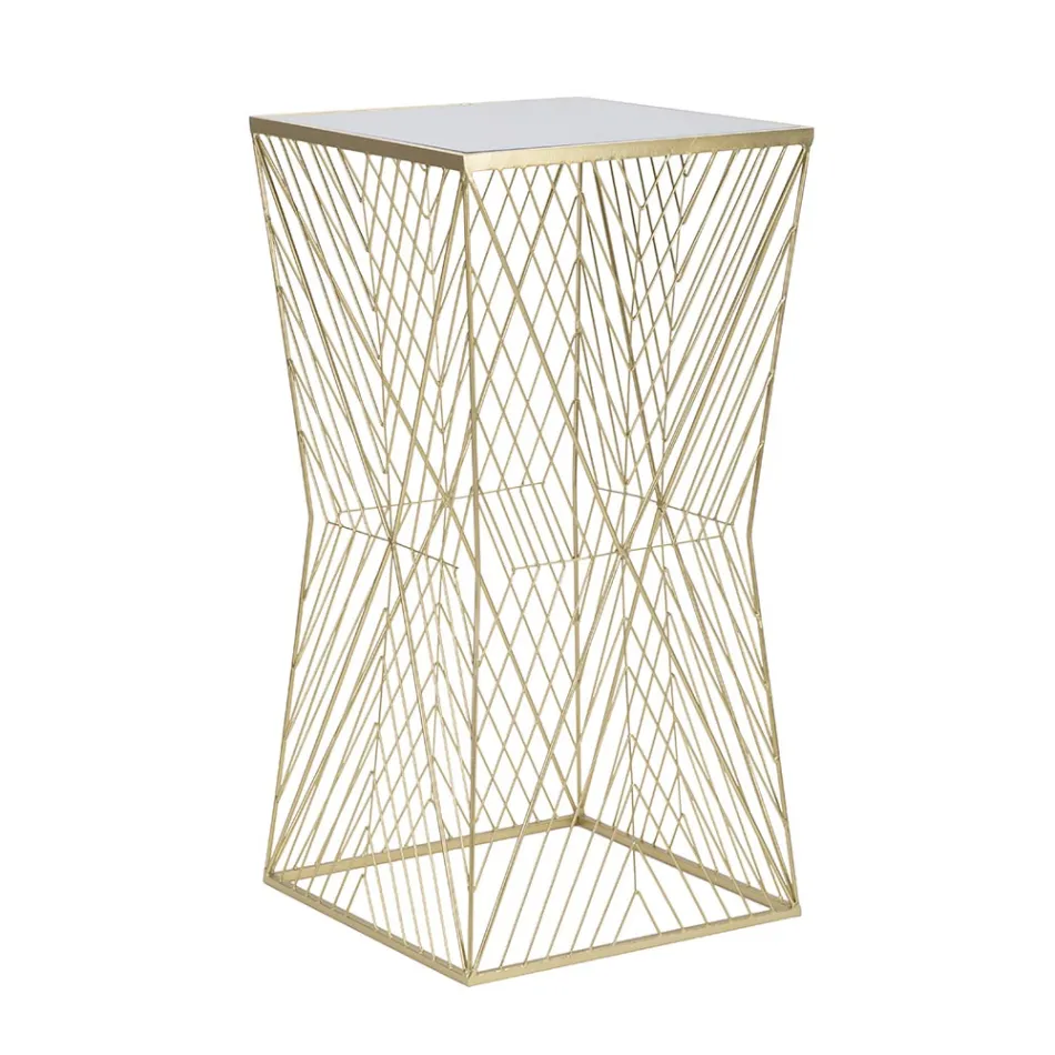 Masa telefonica din fier auriu si blat din sticla cu oglinda - Olivia Viadurini