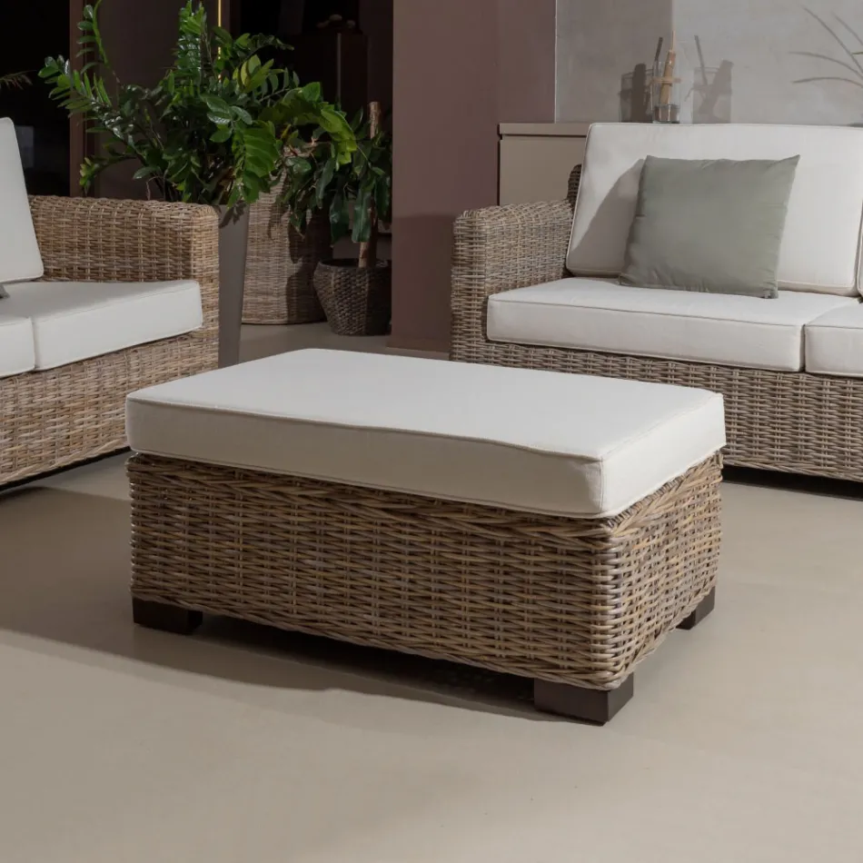 Masuta de cafea de gradina-Puf in Kubù gri cu perna - Cerys Viadurini