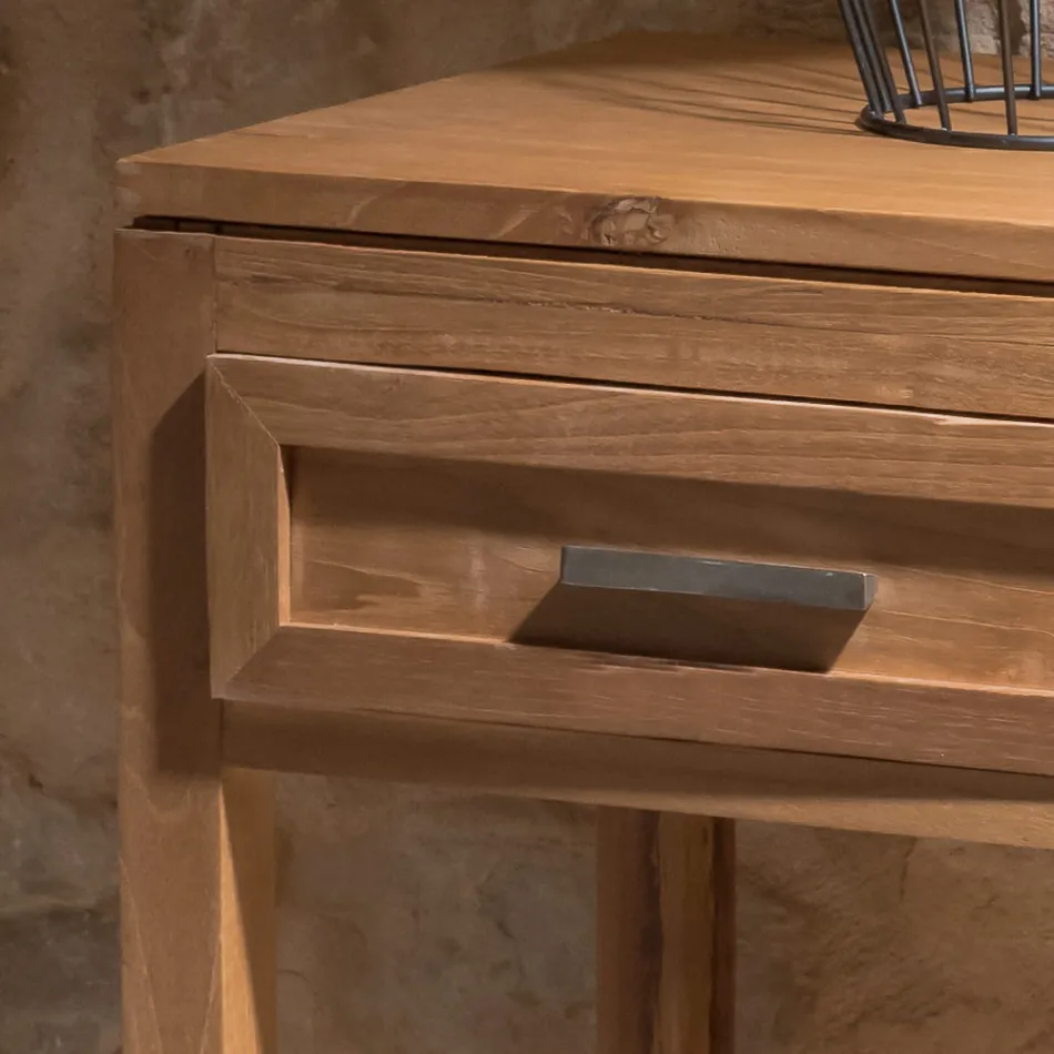 Masă de cafea din lemn masiv de tec cu 1 sertar - Acril Viadurini