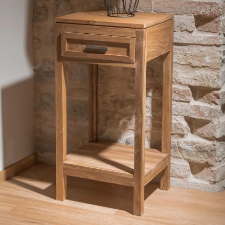 Masă de cafea din lemn masiv de tec cu 1 sertar - Acril Viadurini