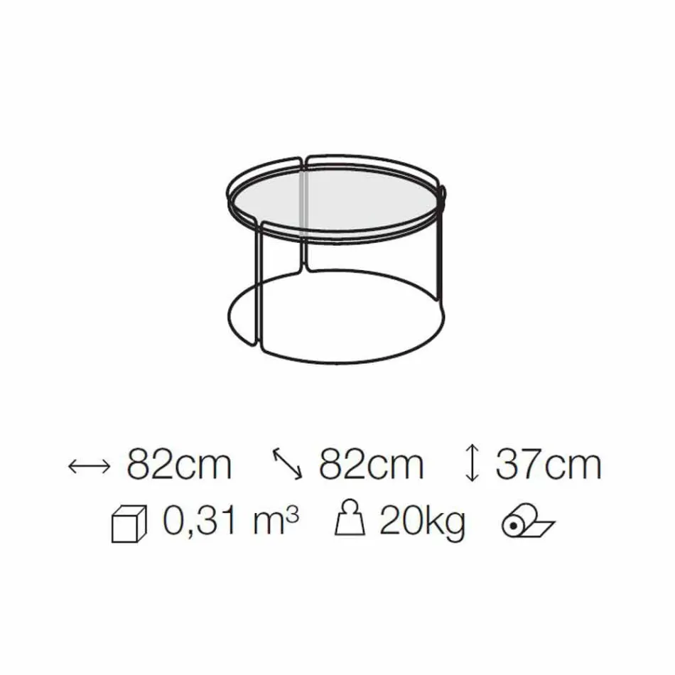 Masă de cafea rotundă din metal cu blat din sticlă Made in Italy - George Viadurini