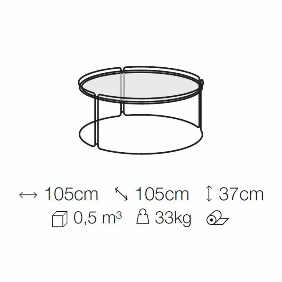 Masă de cafea rotundă din metal cu blat din sticlă Made in Italy - George Viadurini