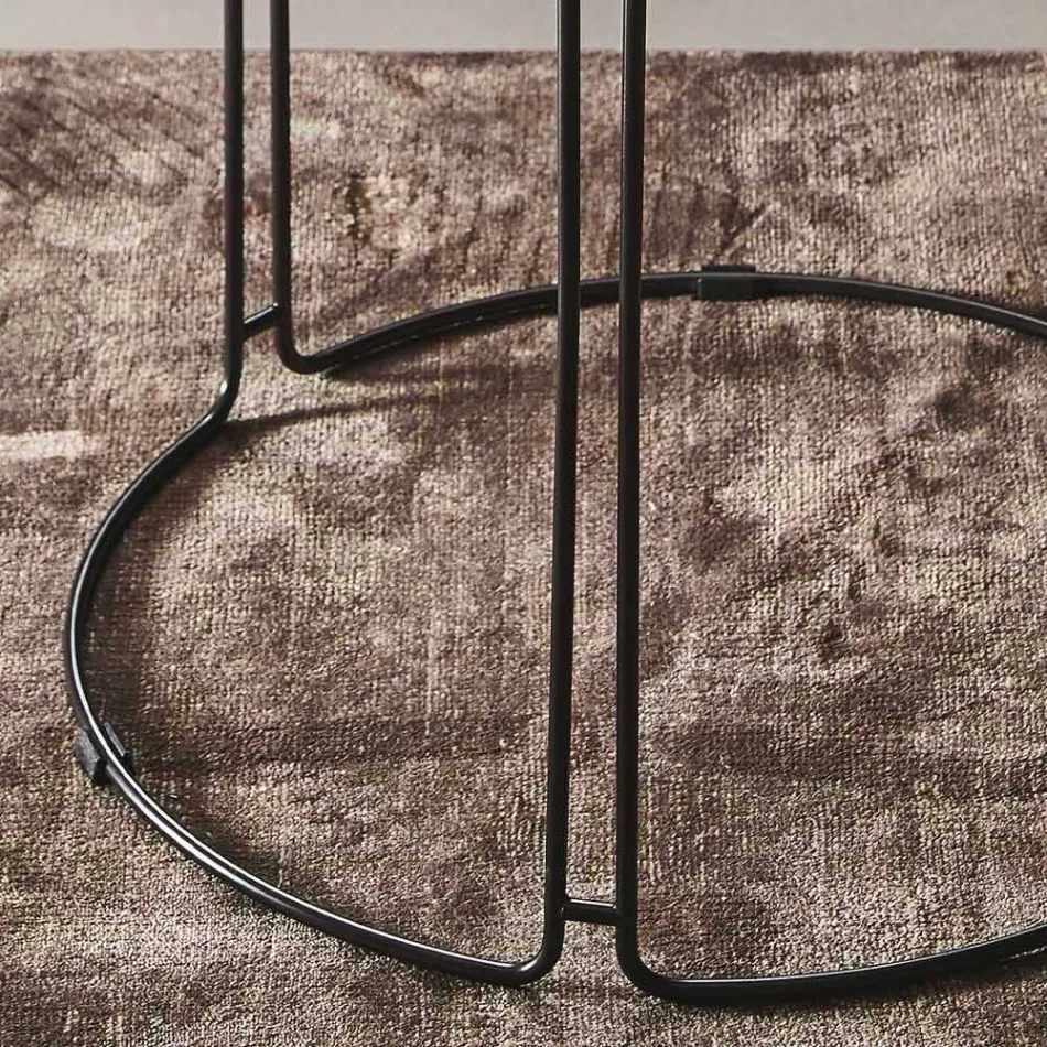 Masă de cafea rotundă din metal cu blat din sticlă Made in Italy - George Viadurini