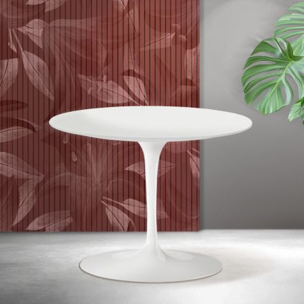 Masă de cafea rotundă Saarinen Tulip, H 41 cm, ceramică Florim albă mată - stacojiu Viadurini