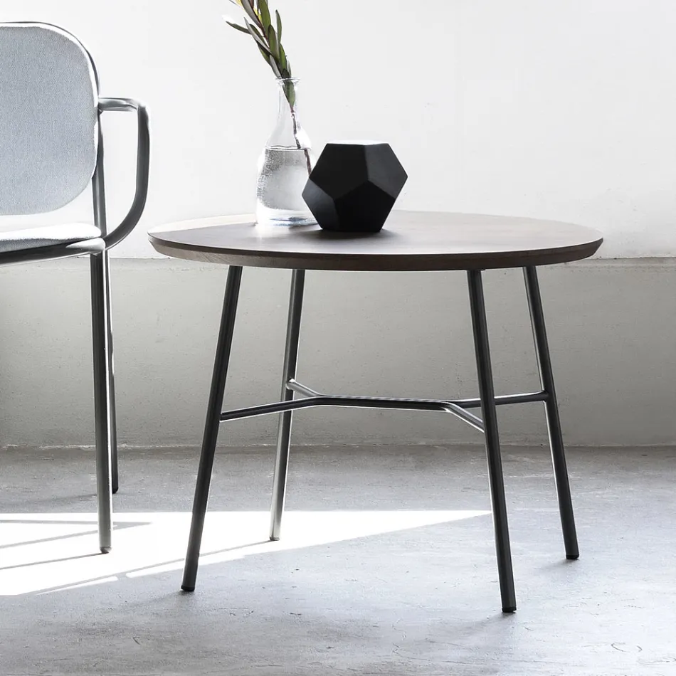 Masuta de cafea cu blat rotund din lemn masiv Made in Italy - Makino Viadurini