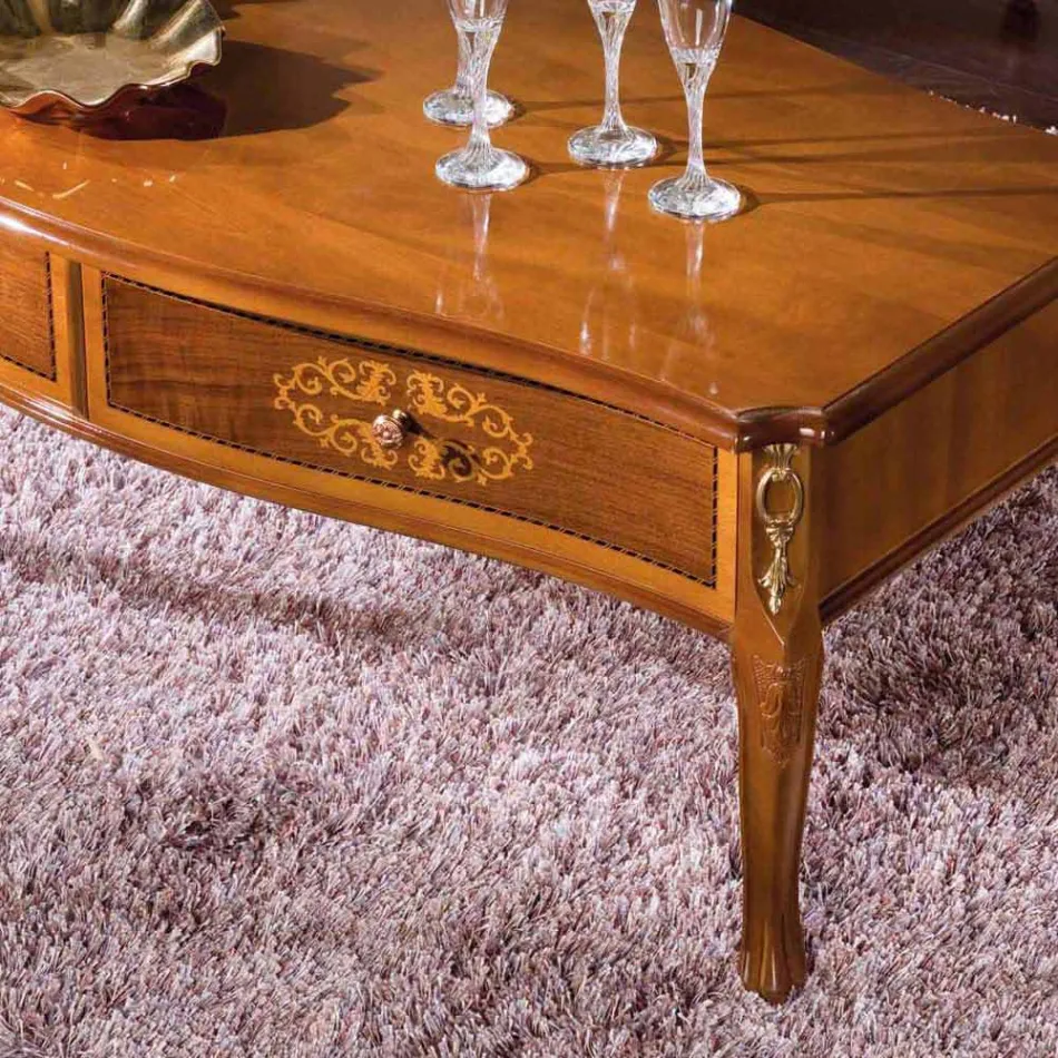 Masuta de cafea din lemn incrustat cu 2 sertare Made in Italy - Katerine Viadurini