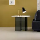 Măsuță de cafea laterală pentru canapea din sticlă afumată și blat rotund din ceramică - Random Viadurini