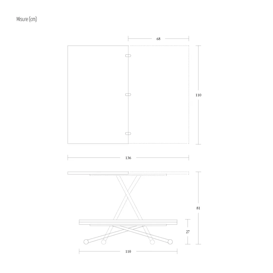 Masuta de cafea transformabila din metal si lemn Made in Italy - Veneris Viadurini