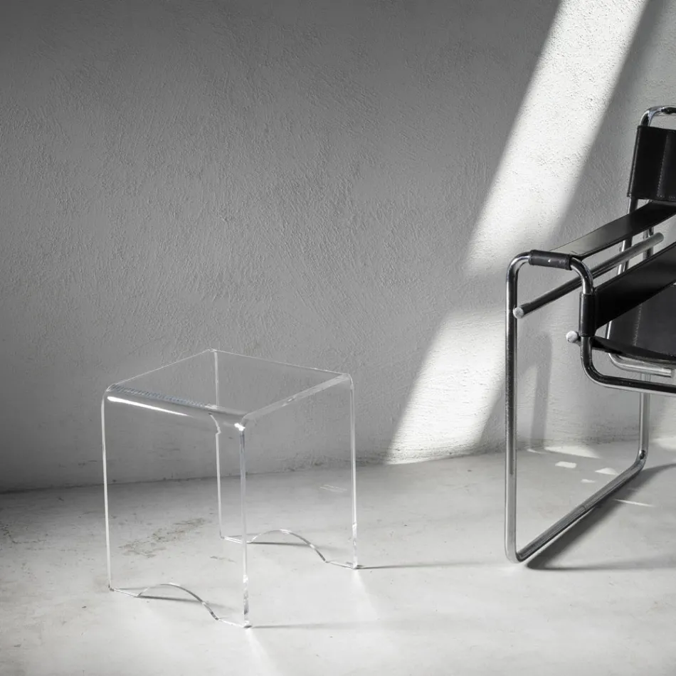 Taburet Masuta Cafea Cristal Transparent Acrilic Minimal Italian - Plarco Viadurini