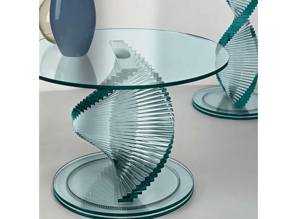 Masă de cafea din living în sticlă spirală transparentă și bază rotativă - Spirulo Viadurini
