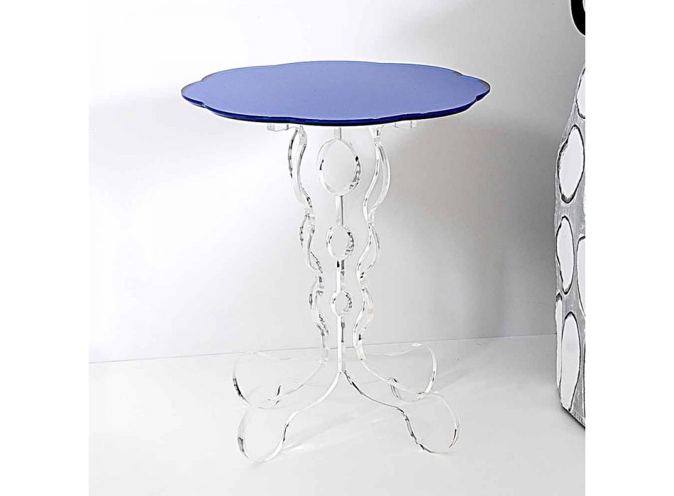Albastru cu diametrul de 36 cm, masa rotunda design modern Janis, made in Italy Viadurini
