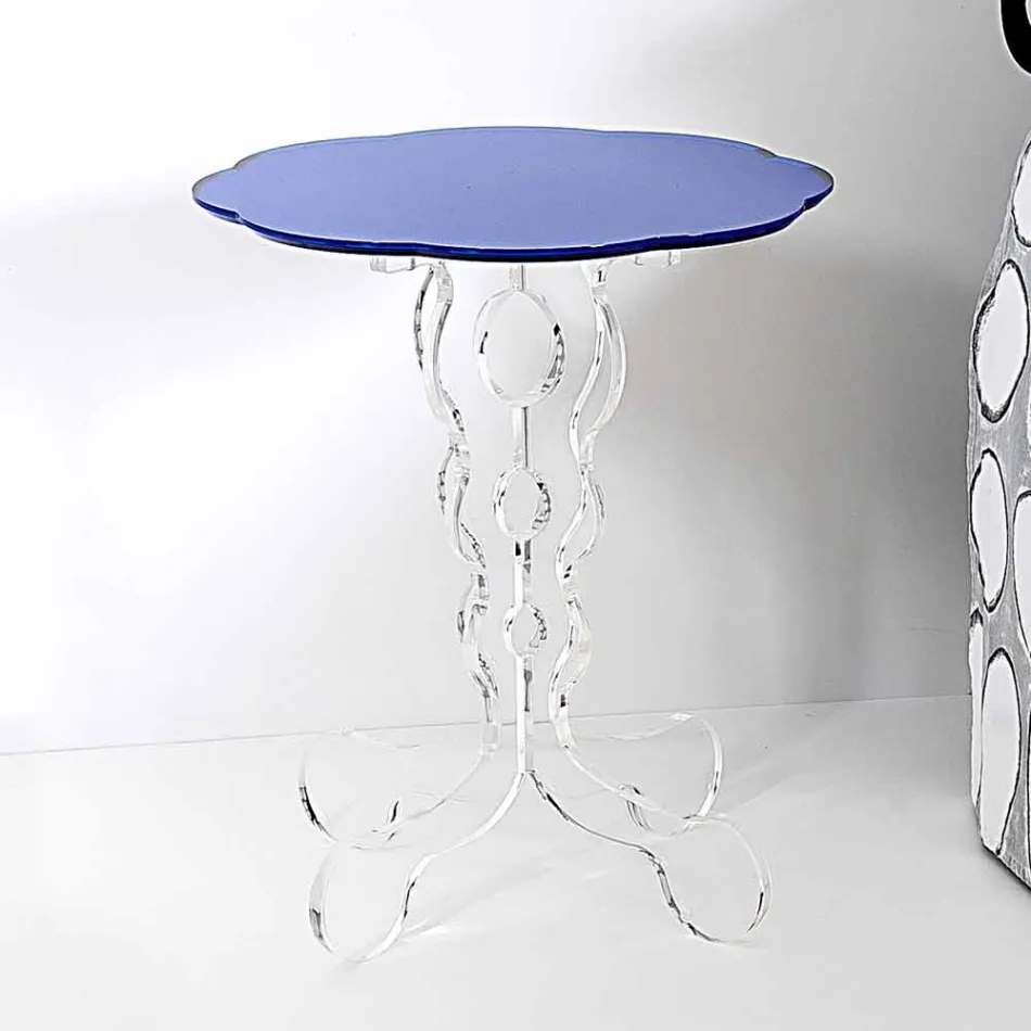 Albastru cu diametrul de 36 cm, masa rotunda design modern Janis, made in Italy Viadurini