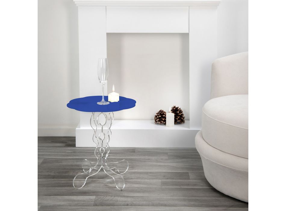 Masuta de cafea rotunda albastra diametru 50 cm design modern Janis, fabricata in Italia