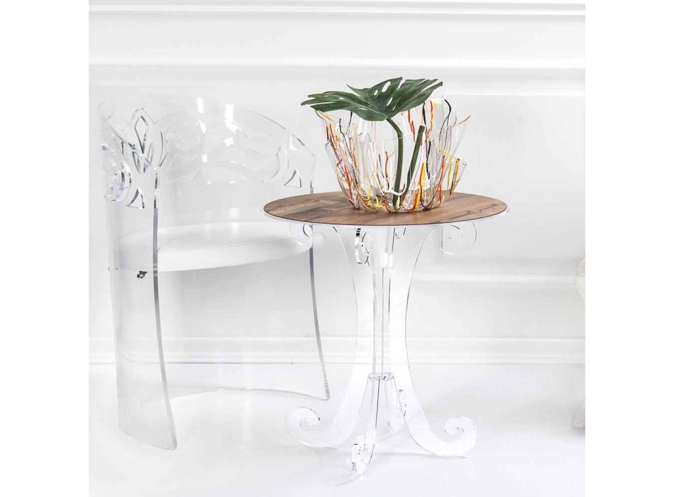 Masă de cafea rotundă în plexiglas transparent și alb sau cu lemn - Stilio Viadurini
