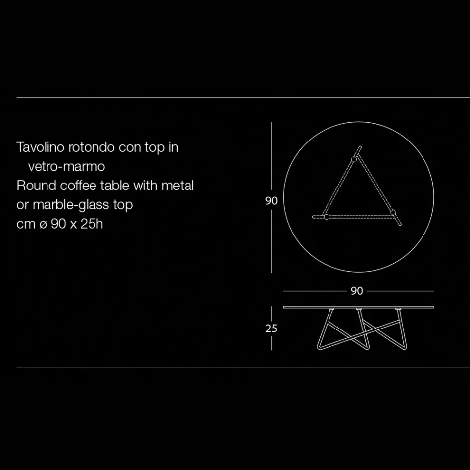 Masuta de cafea rotunda pentru living din metal si sticla de lux cu efect de marmura - Magali Viadurini