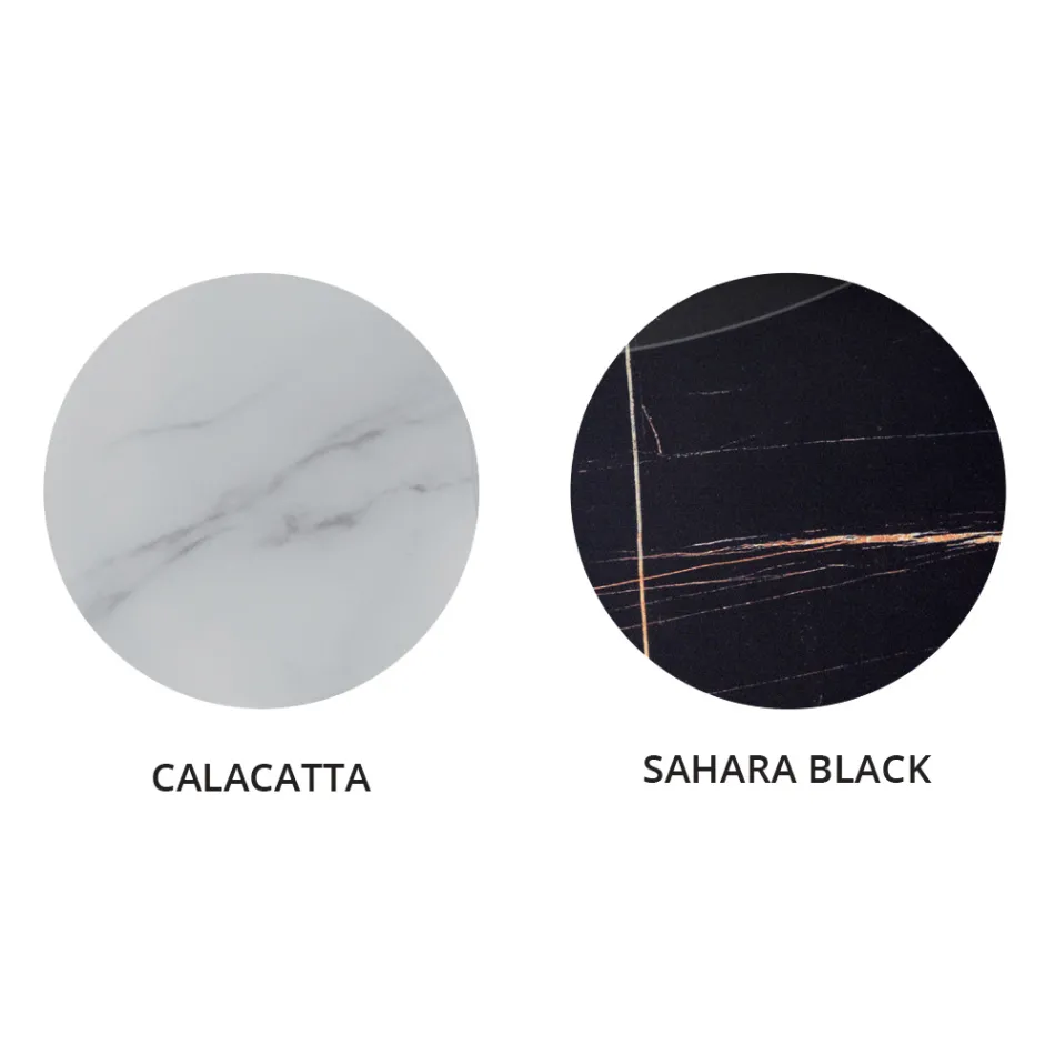 Masuta de cafea rotunda pentru living din metal si sticla de lux cu efect de marmura - Magali Viadurini