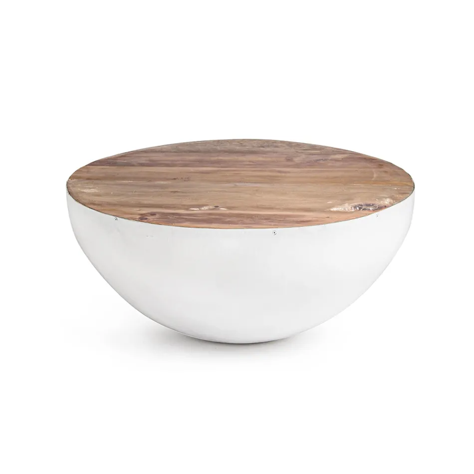 Masuta de cafea rotunda din lemn reciclat si otel alb sau gri - Genoveffa Viadurini