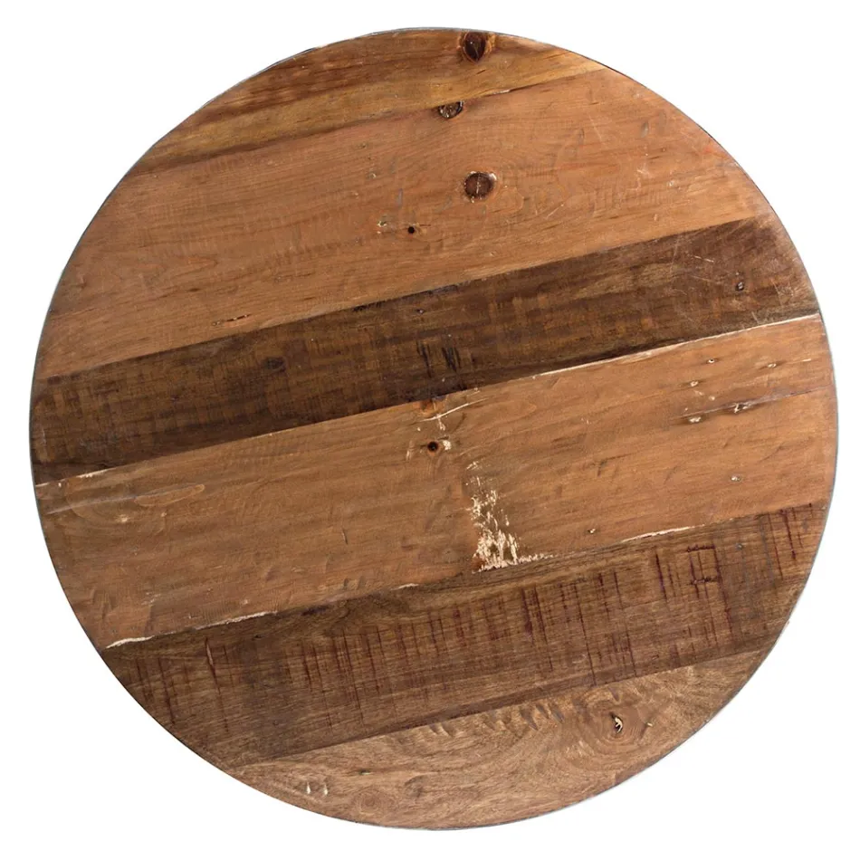 Masuta de cafea rotunda din lemn reciclat si otel alb sau gri - Genoveffa Viadurini