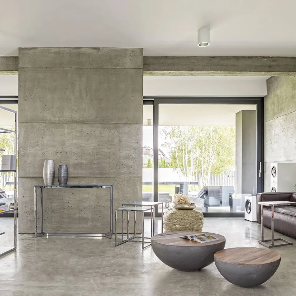 Masuta de cafea rotunda din lemn reciclat si otel alb sau gri - Genoveffa Viadurini