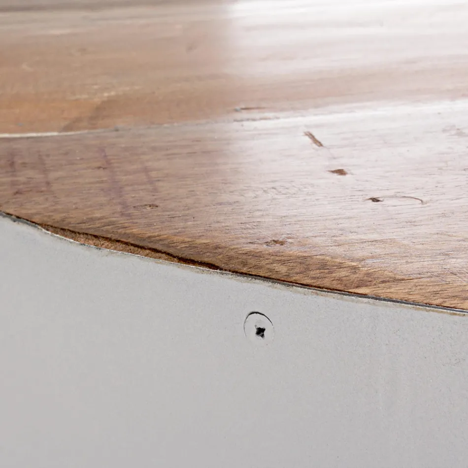 Masuta de cafea rotunda din lemn reciclat si otel alb sau gri - Genoveffa Viadurini