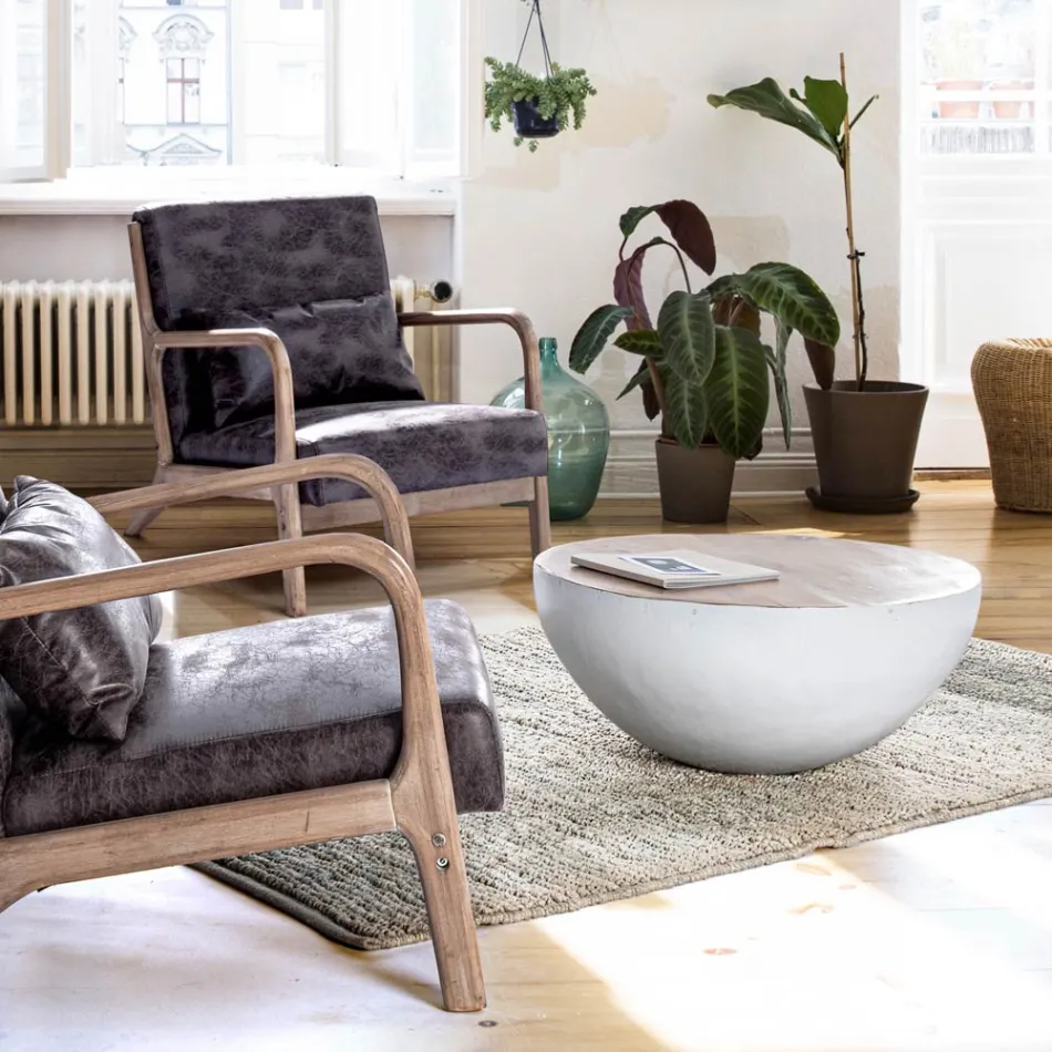 Masuta de cafea rotunda din lemn reciclat si otel alb sau gri - Genoveffa Viadurini