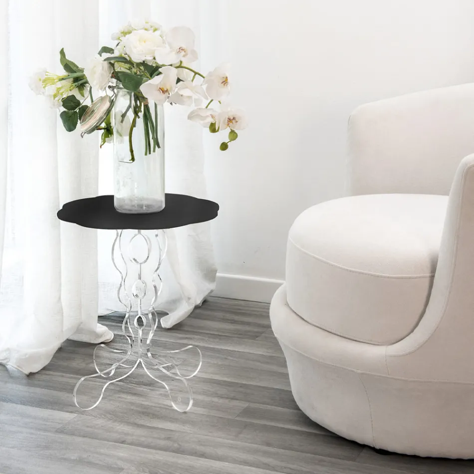 Masuta de cafea rotunda neagra diametru 36 cm design modern Janis, fabricata in Italia Viadurini