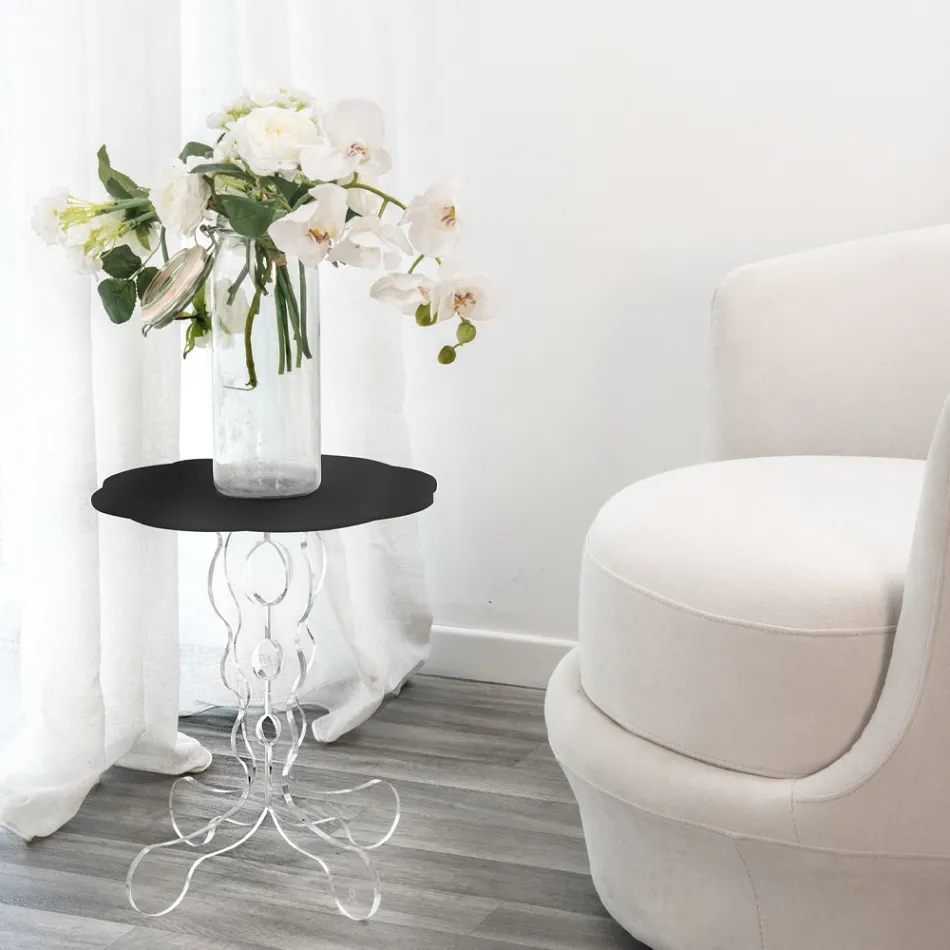 Masuta de cafea rotunda neagra diametru 50 cm design modern Janis, fabricata in Italia Viadurini