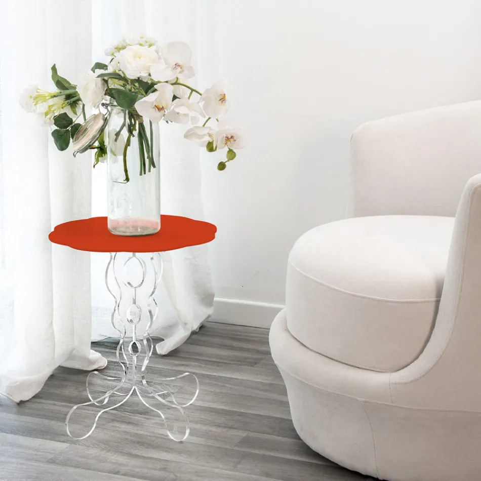 roșu masă rotundă cu diametrul de 36 cm, un design modern, Janis, made in Italy Viadurini