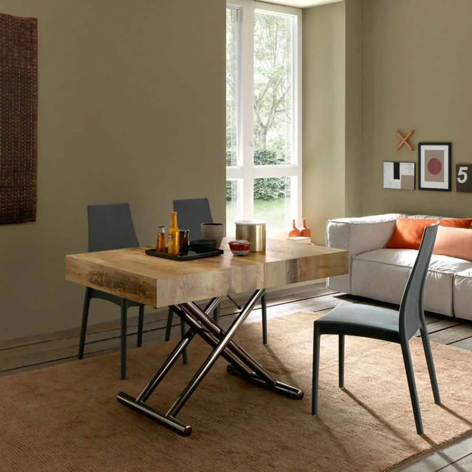 Măsuță de cafea transformabilă din lemn și metal negru, fabricată în Italia - Niverio Viadurini