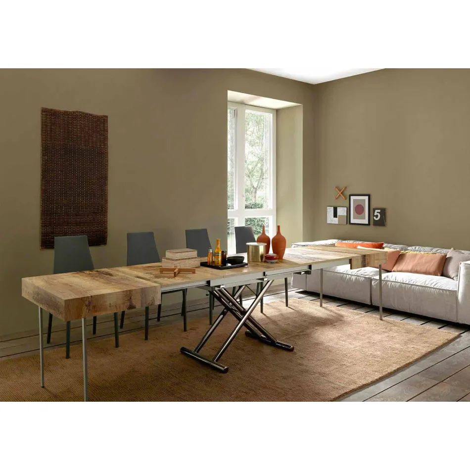 Măsuță de cafea transformabilă din lemn și metal negru, fabricată în Italia - Niverio Viadurini