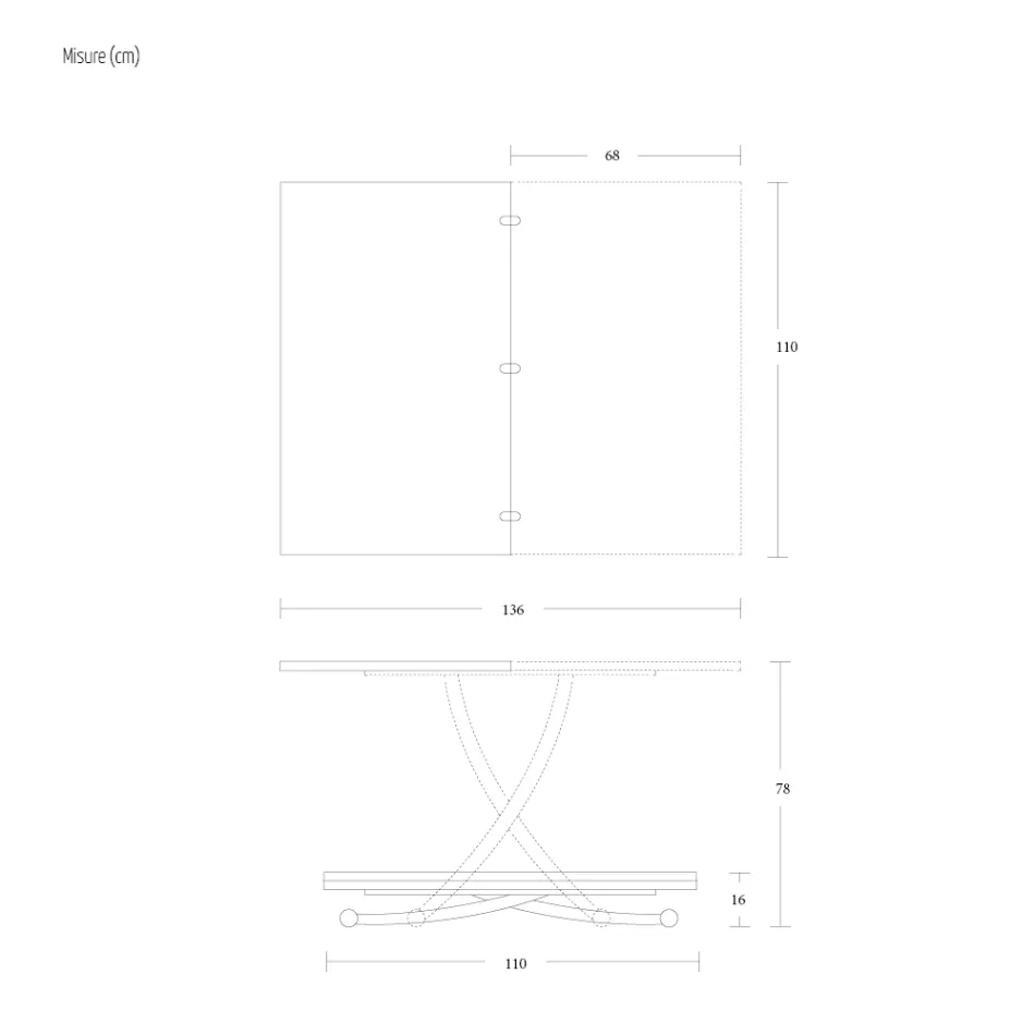 Masuta de cafea transformabila in metal si design din ceramica Made in Italy - Saturn Viadurini