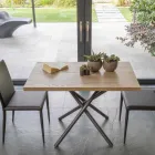 Măsuță de cafea convertibilă într-o masă de luat masa din lemn și bază metalică - piersică Viadurini