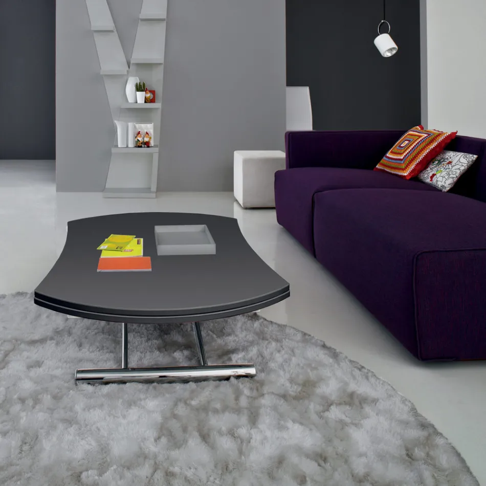 Masuta de cafea transformabila in masa rotunda din metal si sticla - Giordana Viadurini