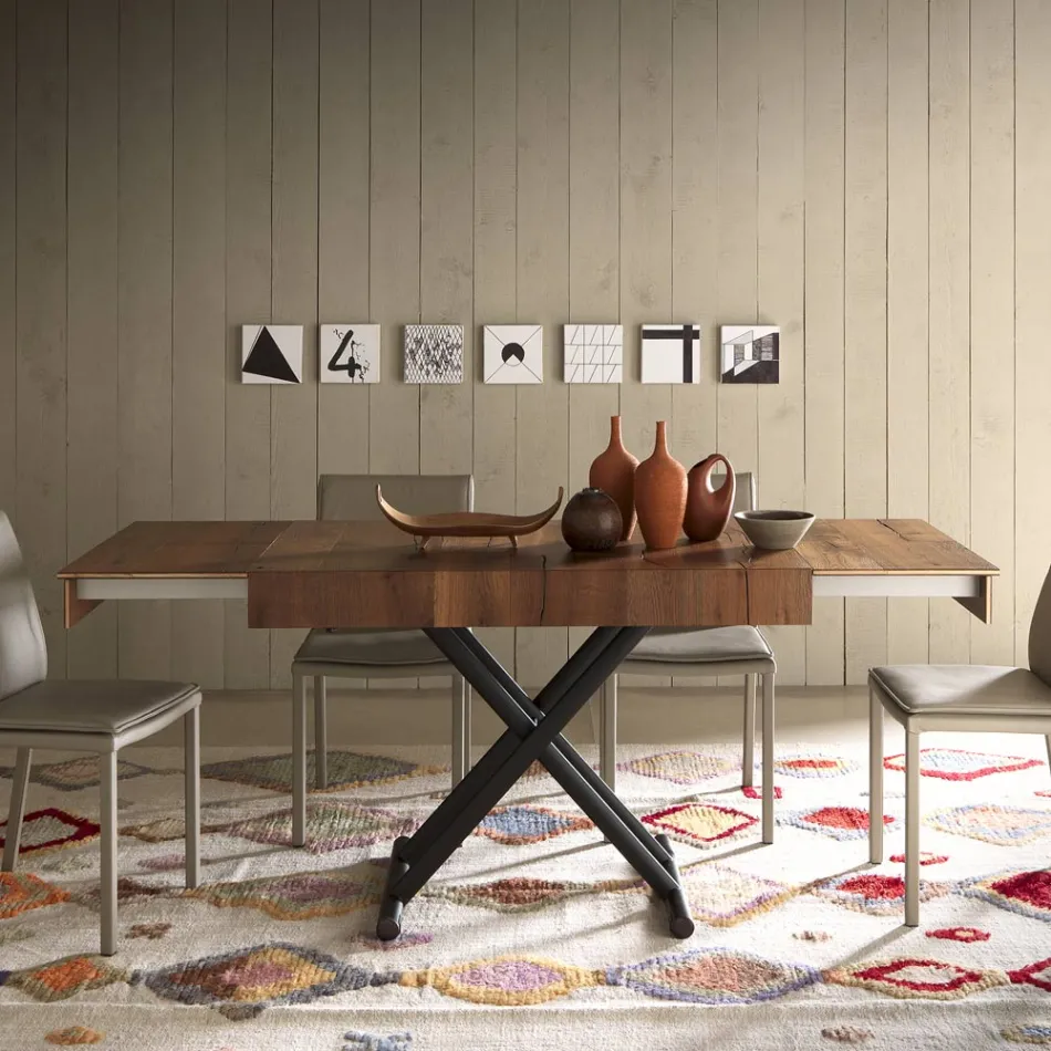 Masuta de cafea transformabila din metal si lemn Made in Italy - Polaris Viadurini