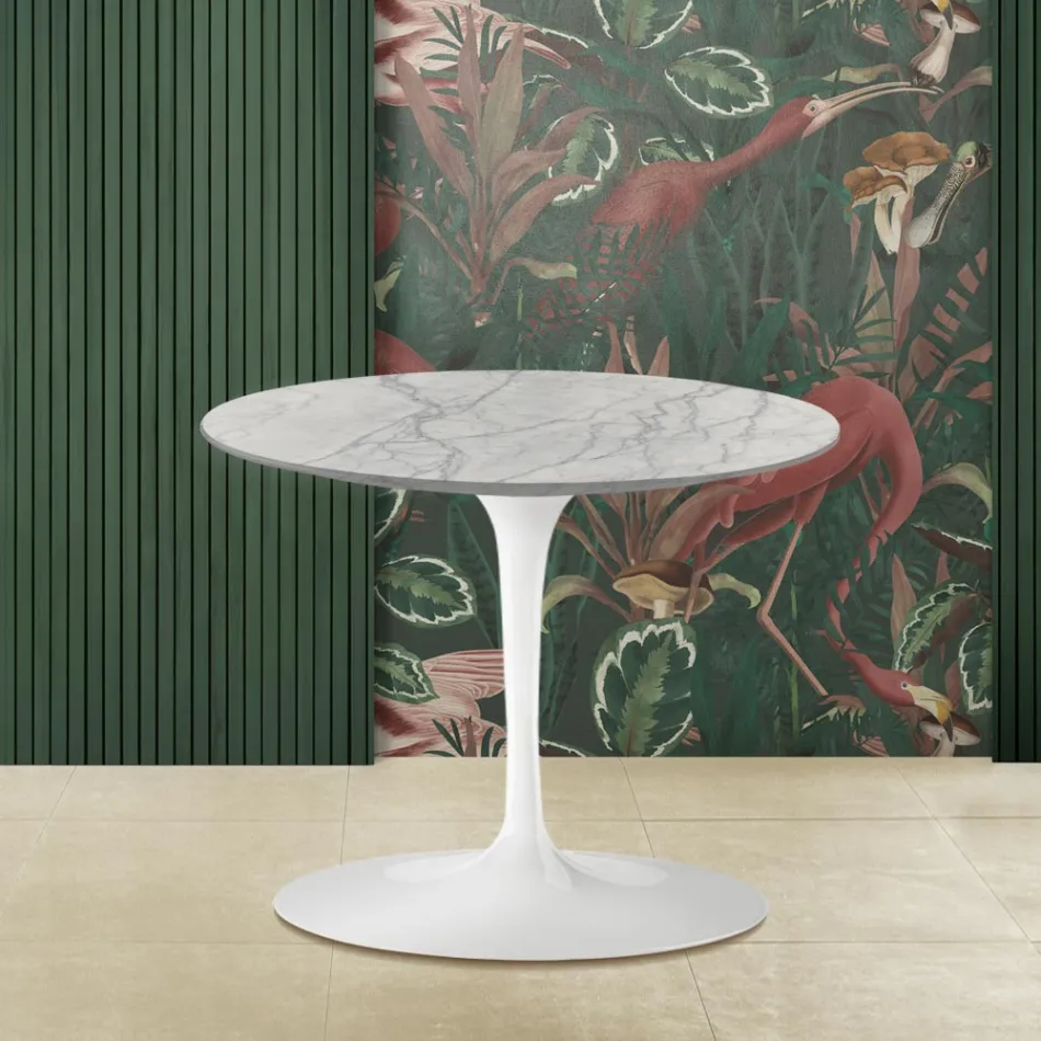 Masuta de cafea Eero Saarinen Tulip H 39 cu blat din marmura Statuarietto Carrara Viadurini