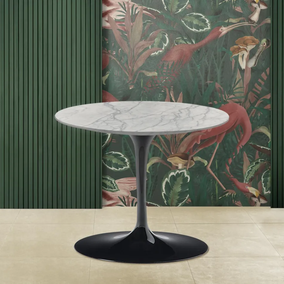 Masuta de cafea Eero Saarinen Tulip H 39 cu blat din marmura Statuarietto Carrara Viadurini