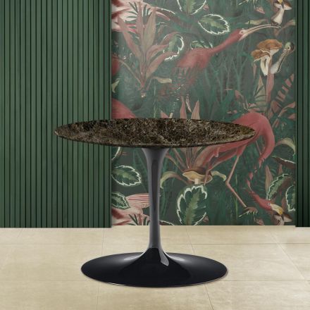 Masuta de cafea Tulip Eero Saarinen H 39 cu Blat Oval din Marmura Inchisa Emperador Viadurini