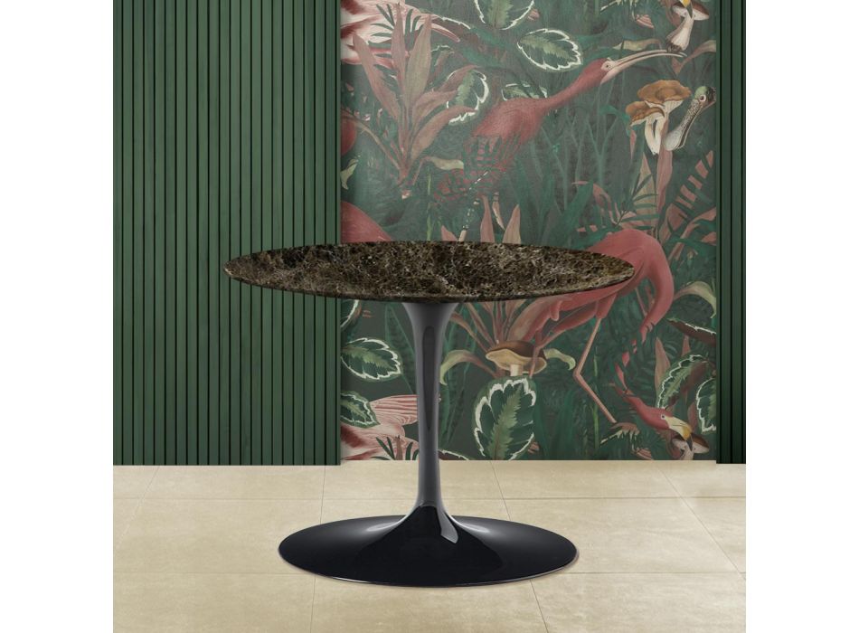 Masuta de cafea Tulip Eero Saarinen H 39 cu Blat Oval din Marmura Inchisa Emperador Viadurini